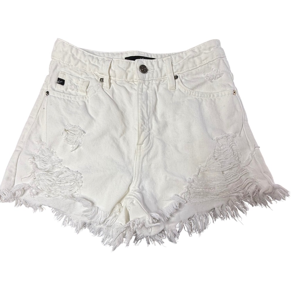 KanCan White Distressed High Rise Denim‎ Shorts Raw Hem XS